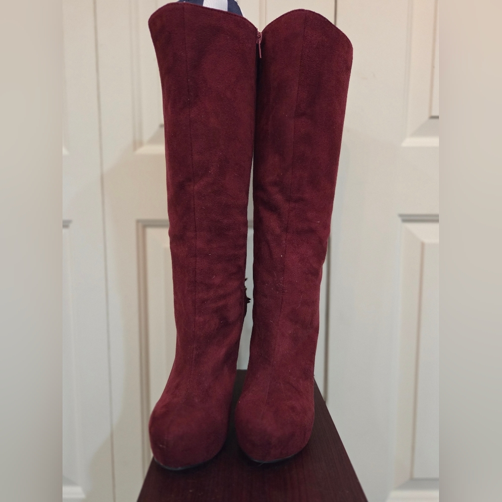 Shoe Republic LA Burgundy Over the Knee Boots